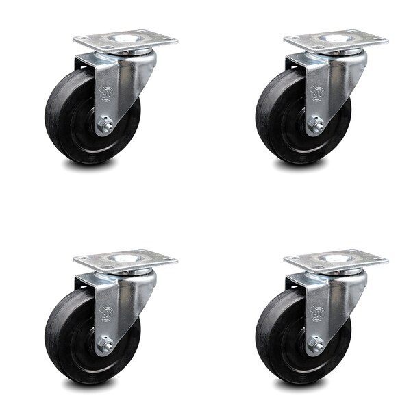4 Inch Soft Rubber Wheel Swivel Top Plate Caster Set
